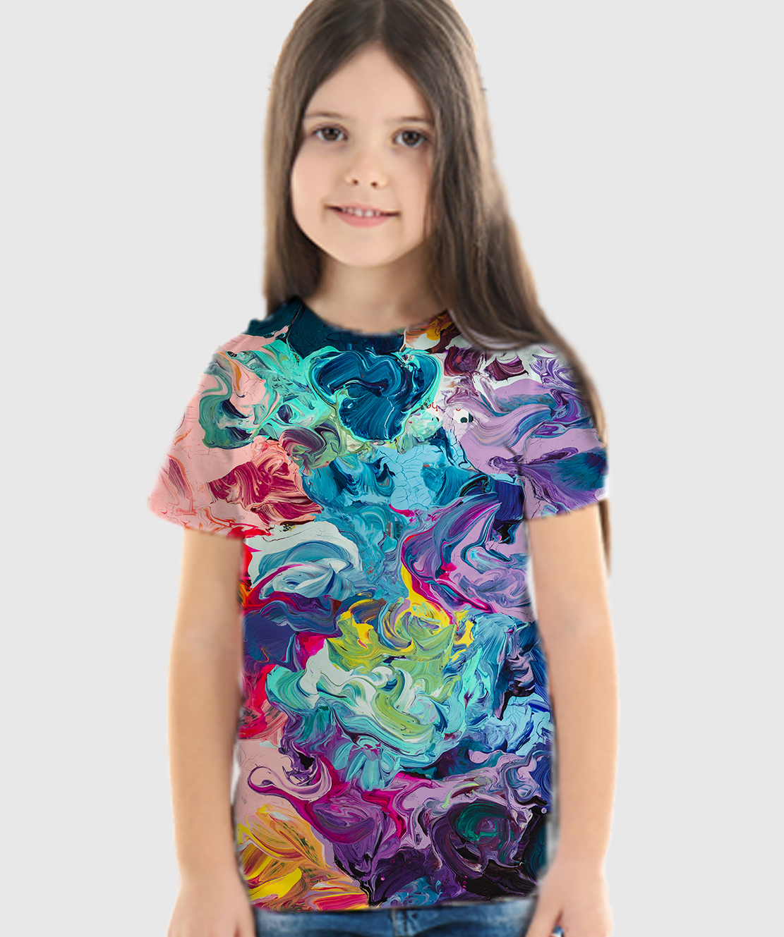 Girls Round Neck Half Sleeves Printed 3D T-Shirt